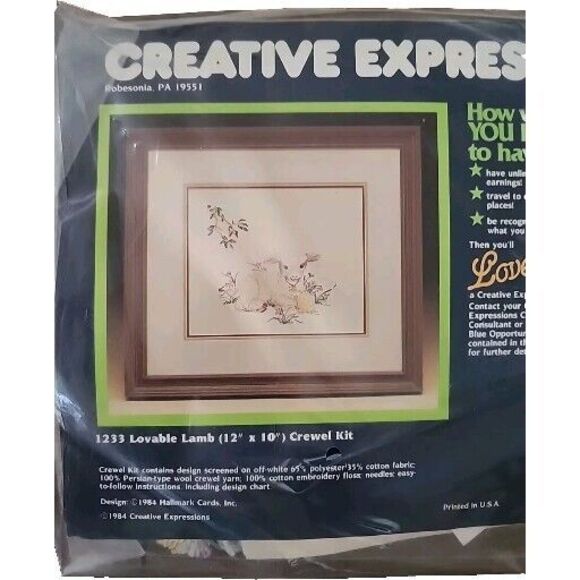 Vtg 1984 Creative Expressions Crewel Kit 1233 Loveable Lamb Sealed 12” x 10” New - Picture 1 of 7